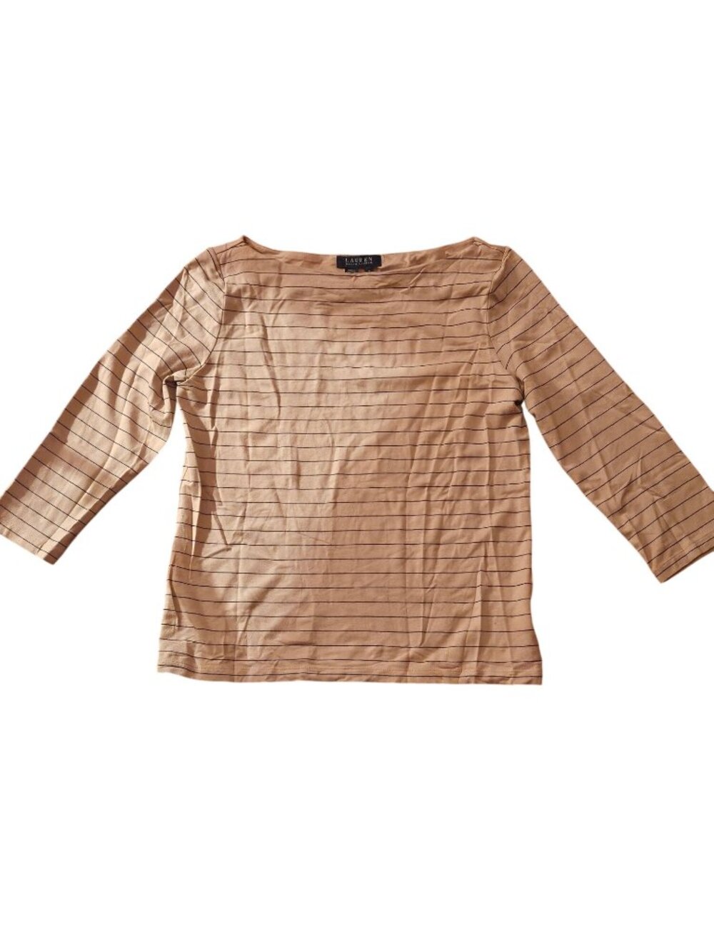 Lauren Ralph Lauren Beige Striped 3/4 Sleeve Womens Top Size M